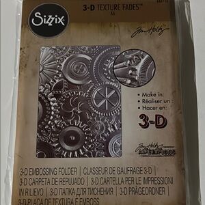 Sizzix 3-D Texture Fades Embossing Folder - Metallic Gear Design Steam Punk NWT
